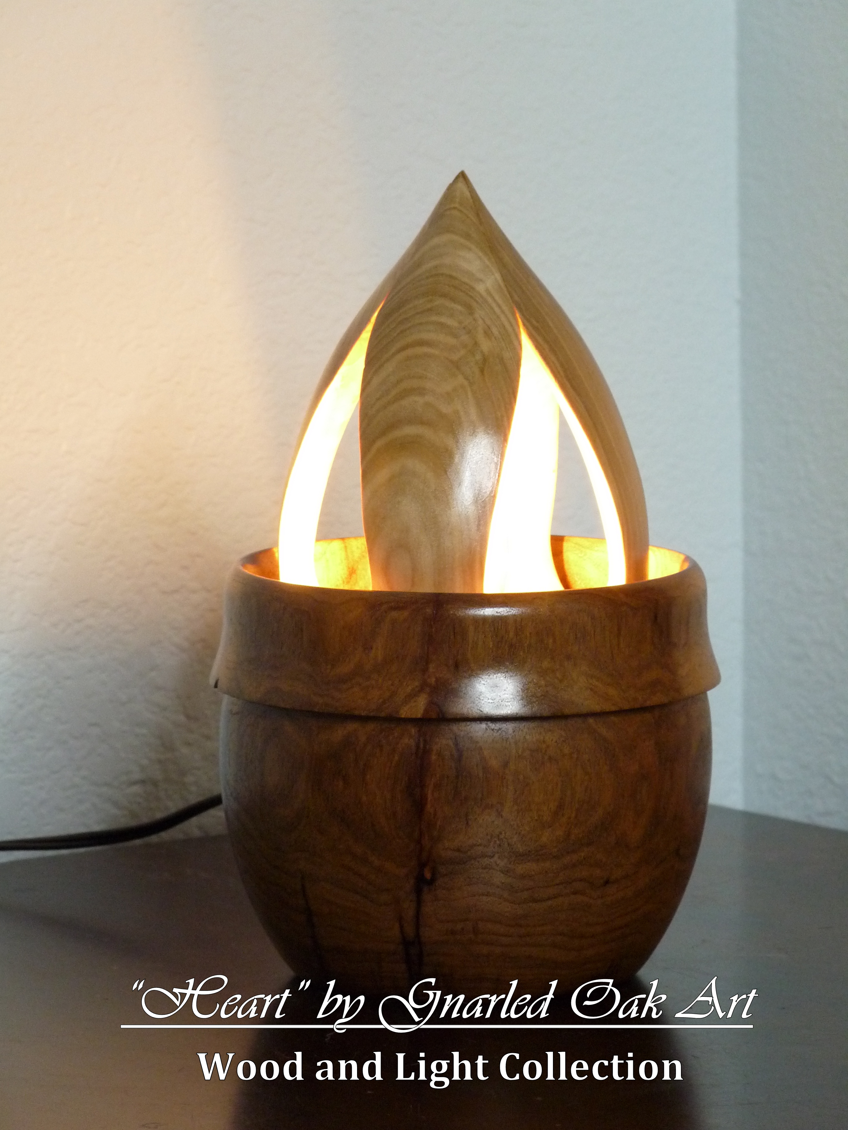 Art, fine art, Décor, home décor, office, nature, nature décor, handmade, unique, one of a kind, wood, cabin, lamp, wood and light, sculpture, heart, gnarled oak art, gnarled oak