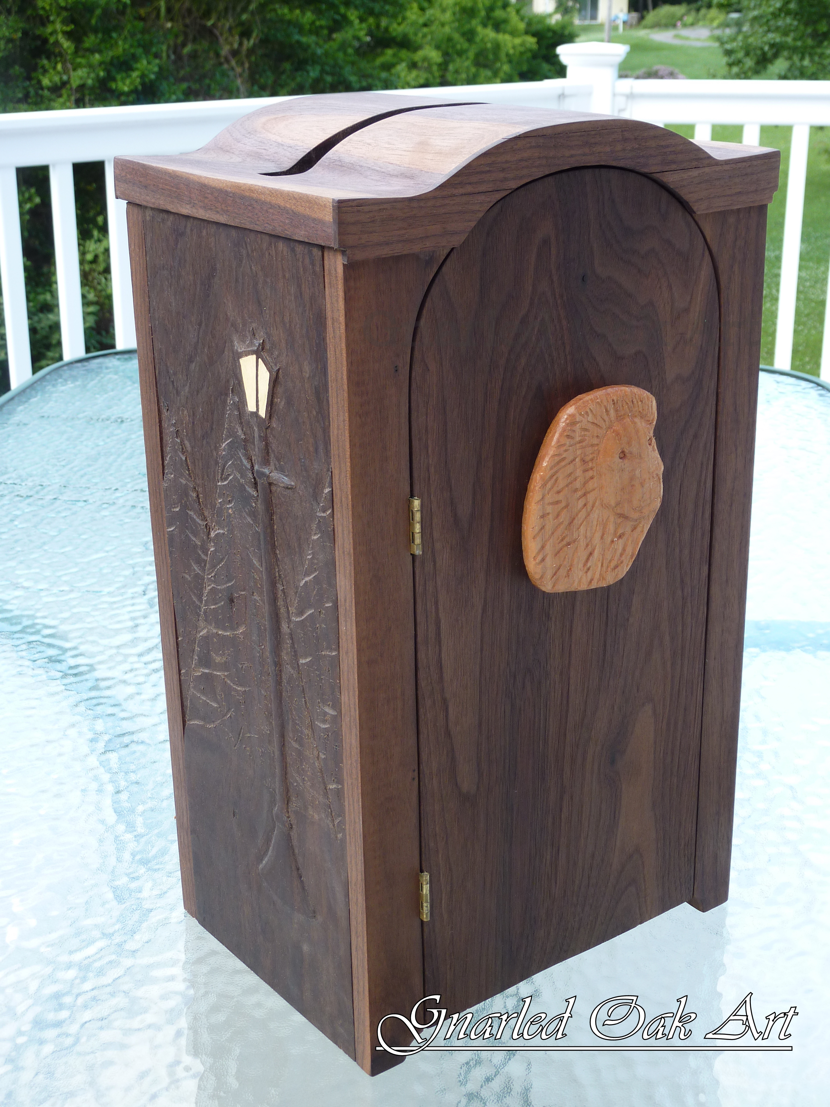 Art, fine art, Décor, home décor, office, nature, nature décor, handmade, unique, one of a kind, wood, cabin, carving, wood carving, gnarled oak art, gnarled oak, card box, wedding, memories