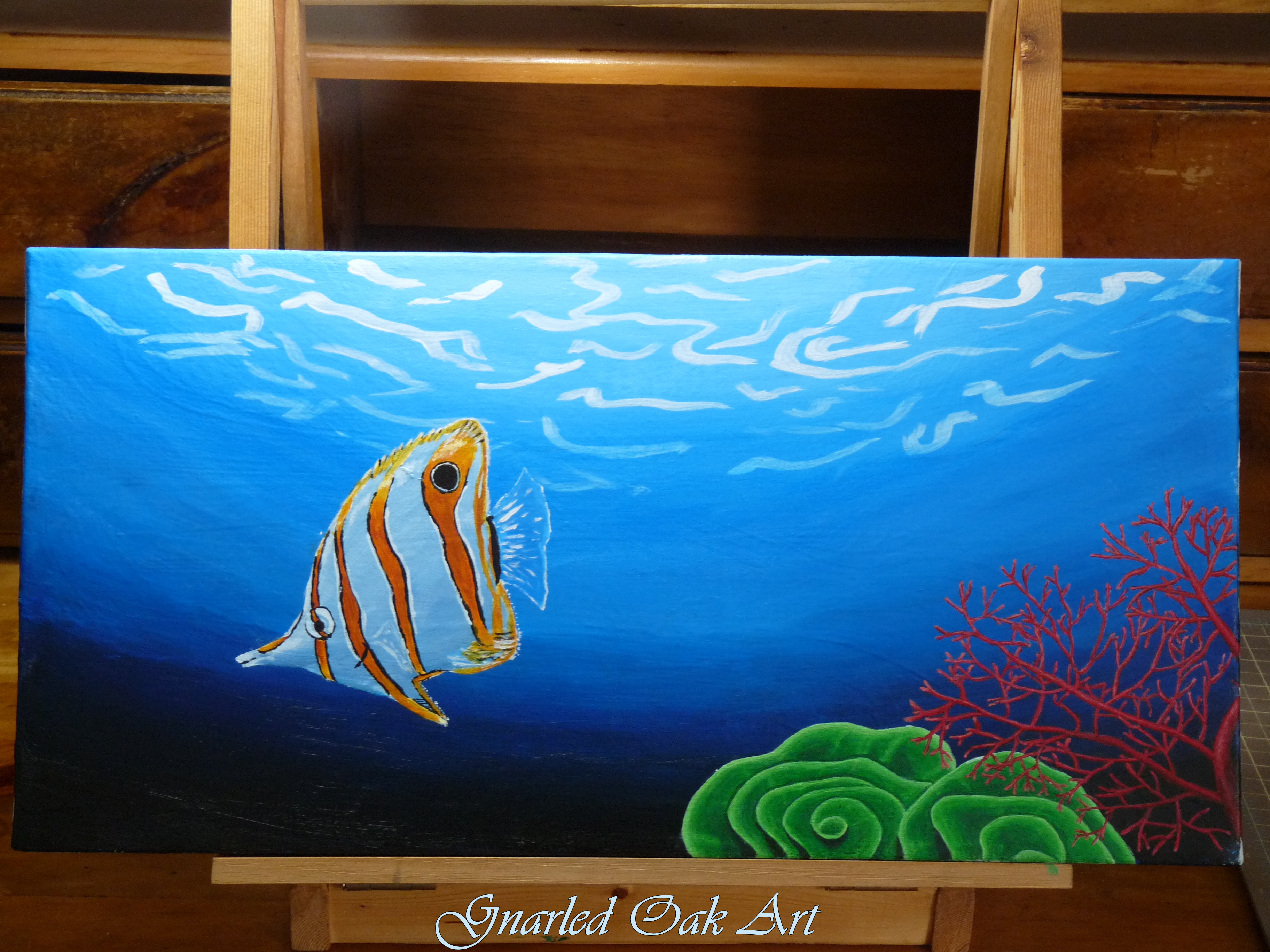 gnarled oak, knarled oak, narled oak, painting, gnarled oak art, acrylic painting, fish ocean, art, practice