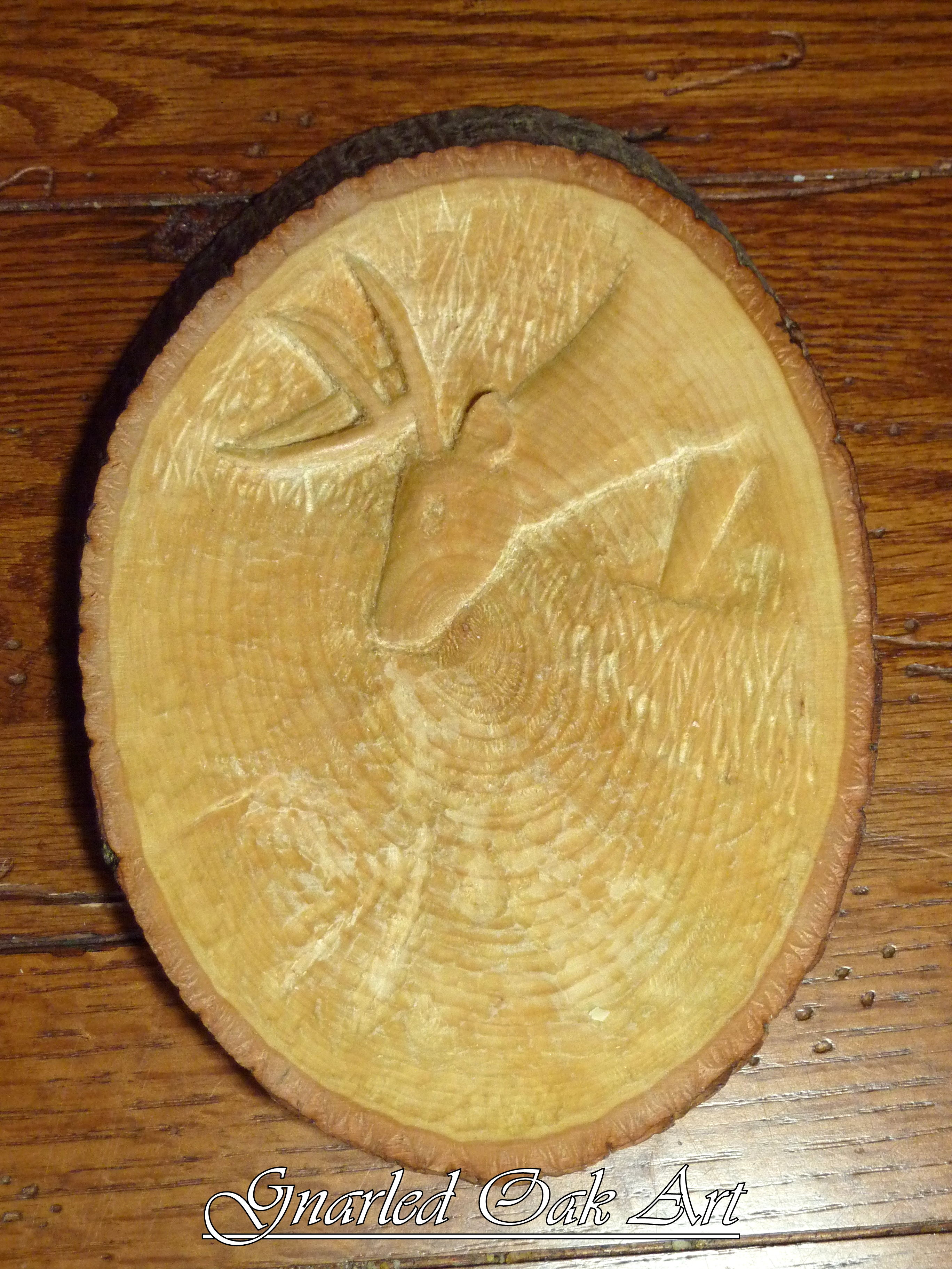 Art, fine art, Décor, home décor, office, nature, nature décor, handmade, unique, one of a kind, wood, cabin, carving, wood carving, gnarled oak art, gnarled oak, deer, deer drinking, reflection