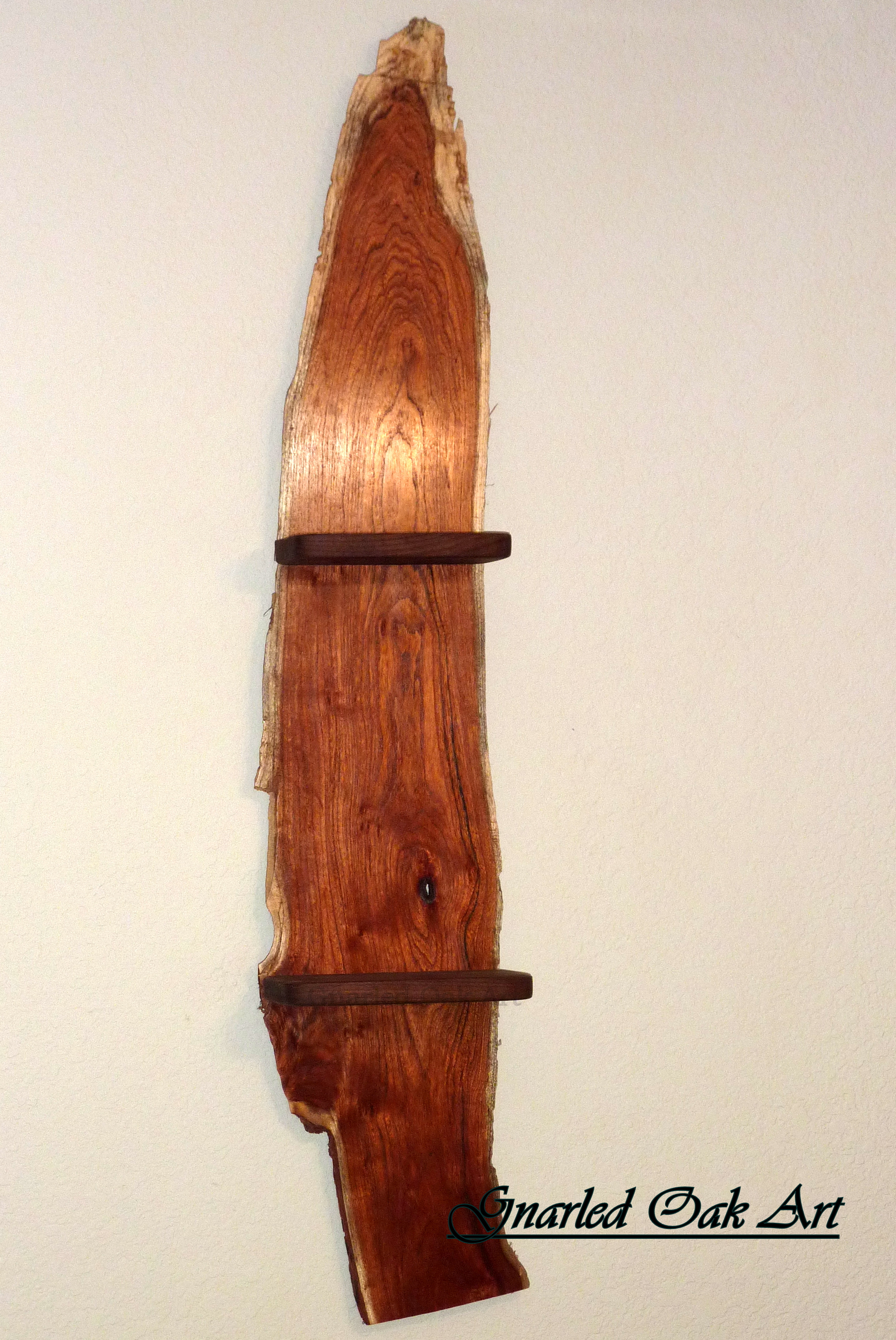 Décor, home décor, wood, cabin, rustic, shelf, hanging shelf, live edge, Mesquite, gnarle oak art, gnarled oak, knarled, narled