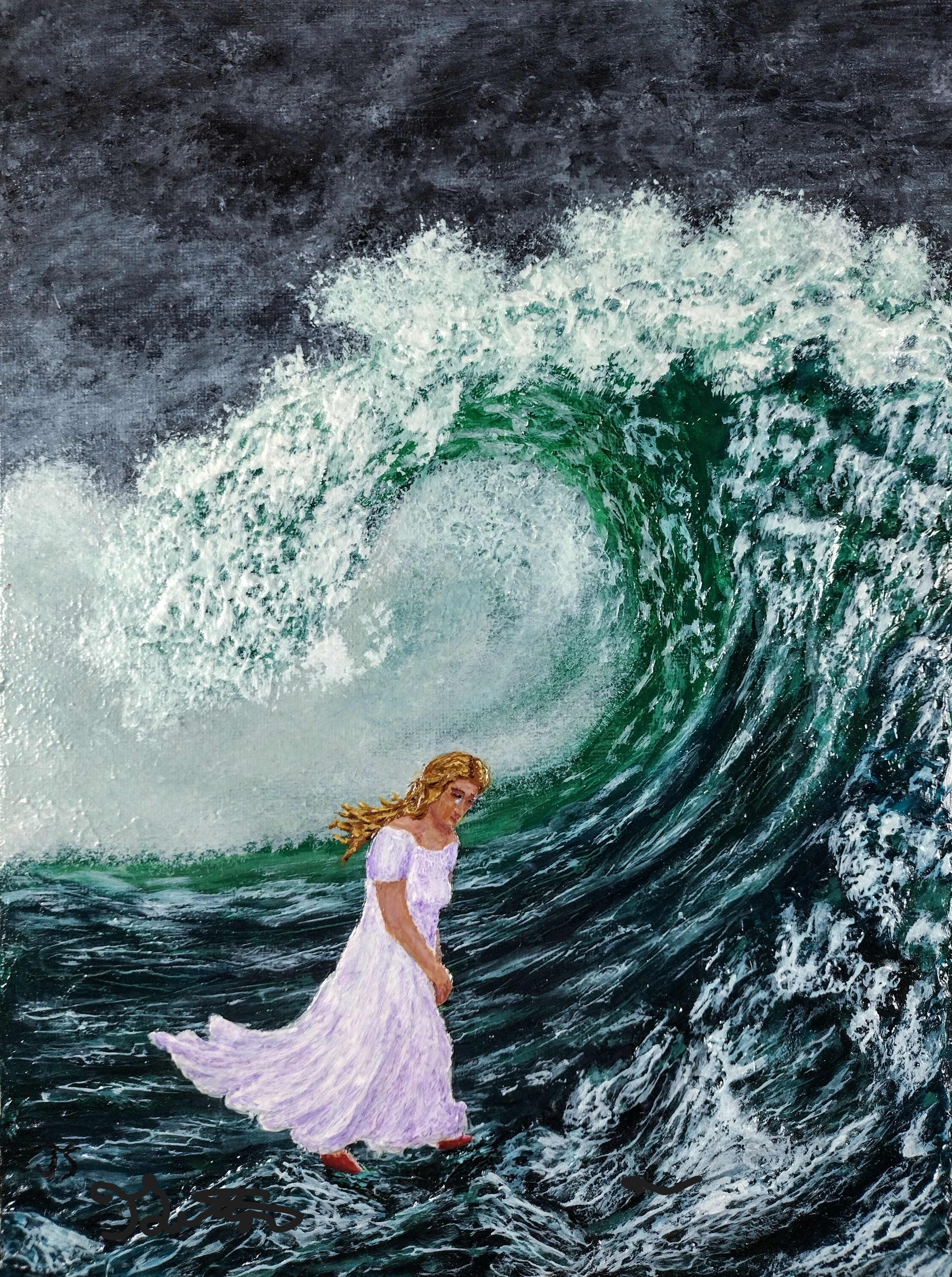 painting, art, walking on water, overcoming, woman, Gnarled Oak Art
