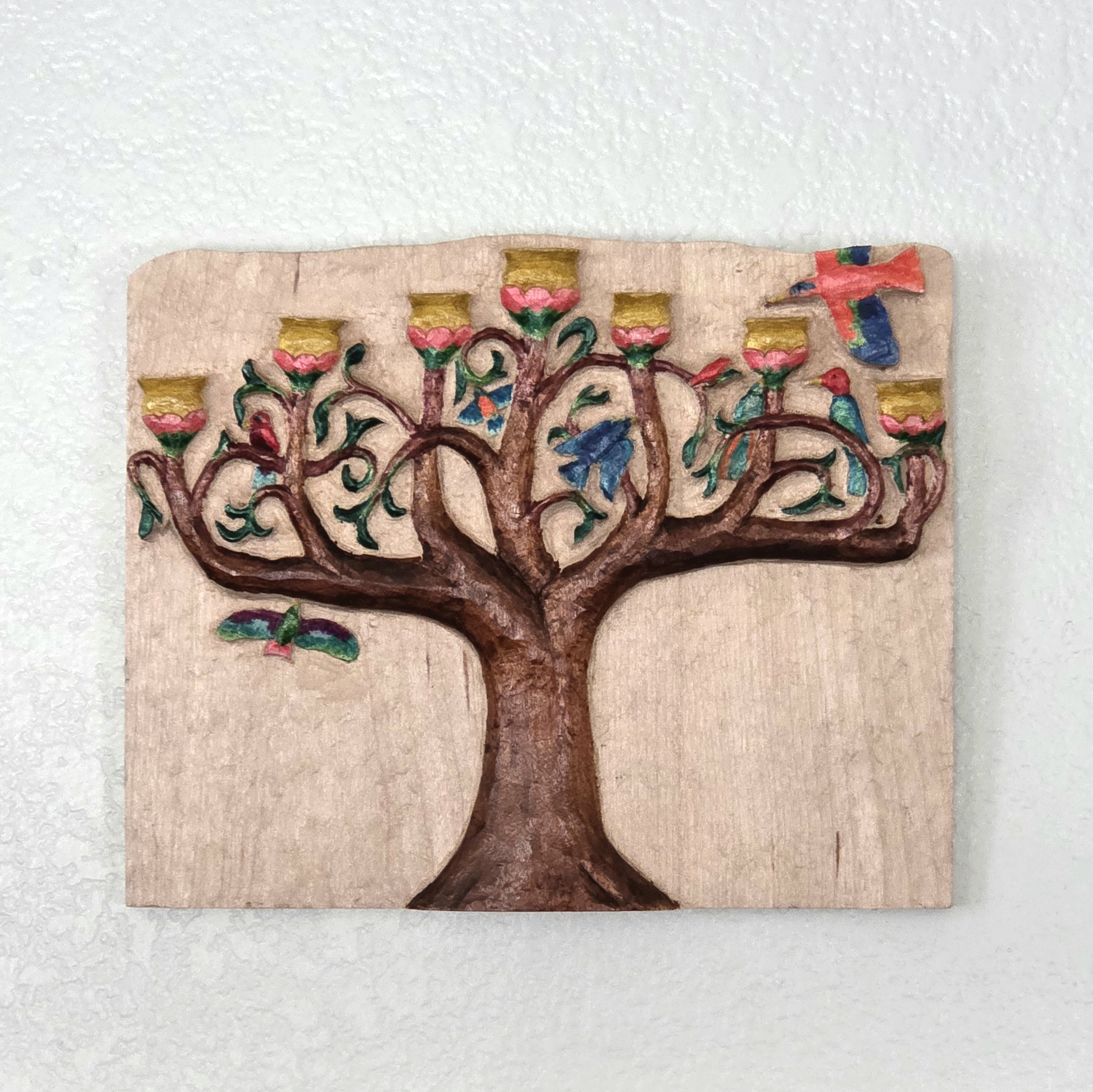 woodcarving, luxury decor, menorah, birds, art